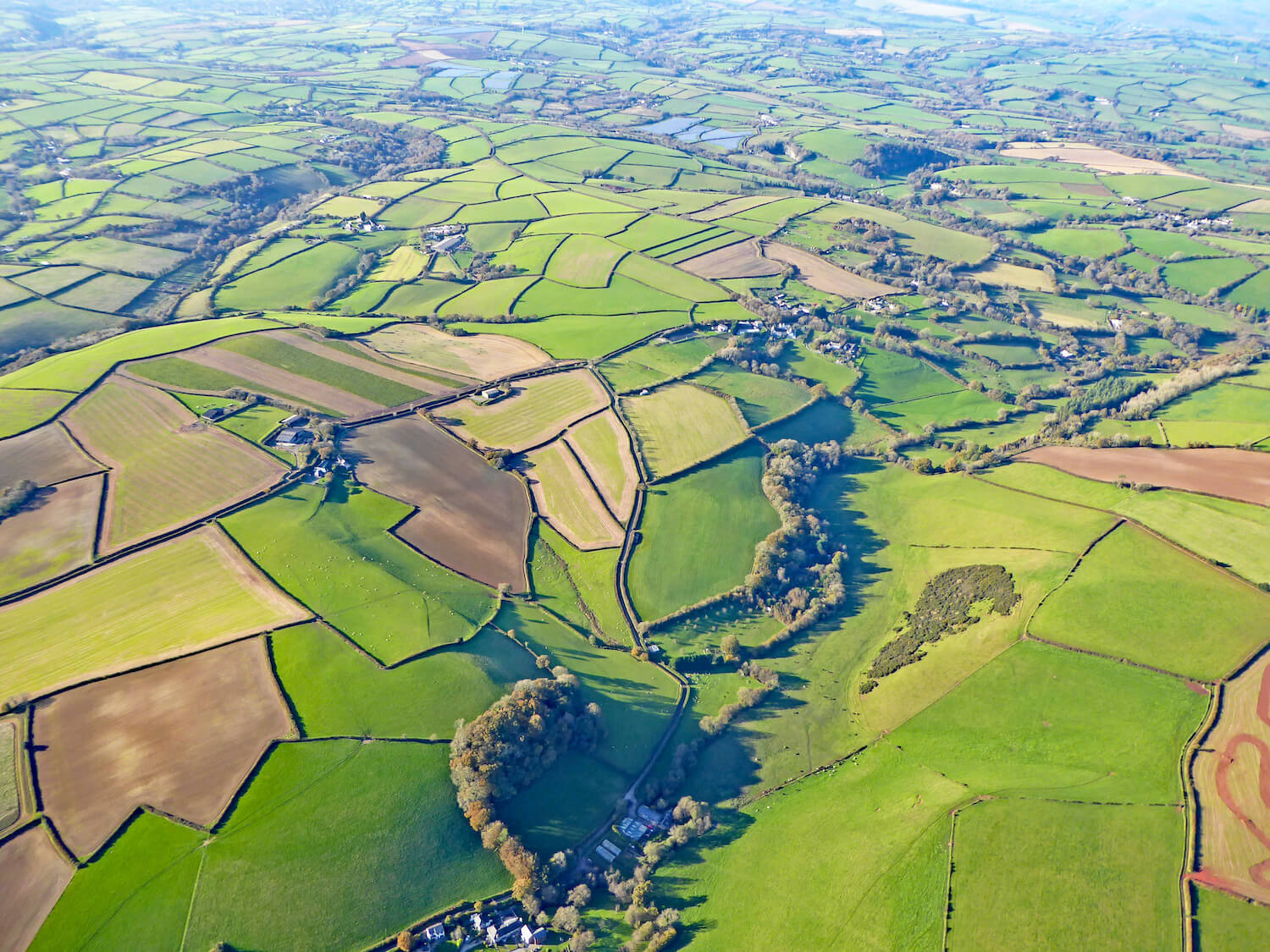 Aerial view of fields in Devon