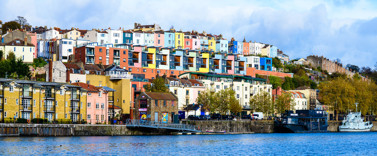 Colourful houses overlooking Bristol harbour